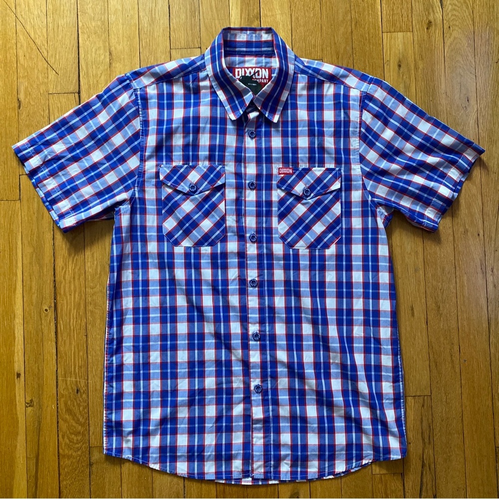 Dixxon Flannel Company “Victory” Short Sleeve Party Shirt Size Medium Red Blue